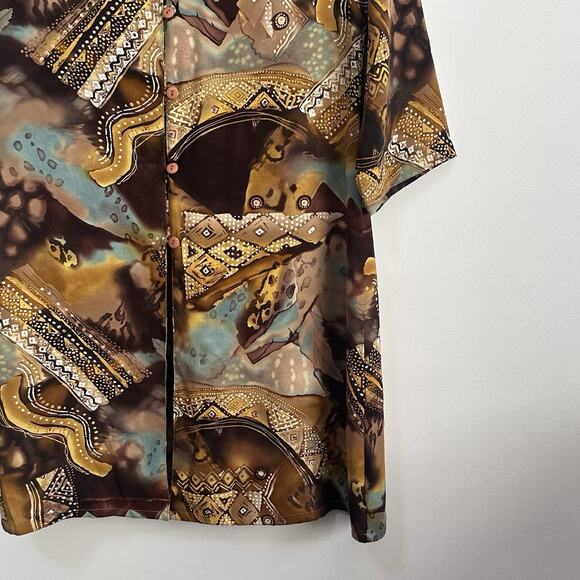 Freestyle Original Collection Shirt XL Brown Abstract Retro Button Front Top - Picture 2 of 8